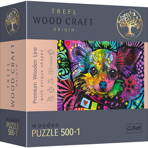 Пазли, мозаїка Пазли фігурні з дерева - (500 + 1 елм.) - "Кольорове щеня" , Trefl