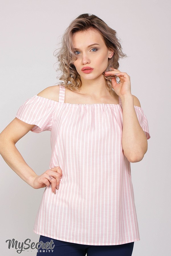 Блузы, рубашки Блузка для кормления из батиста LUCIA, полоска розовая с молочным, Юла Мама