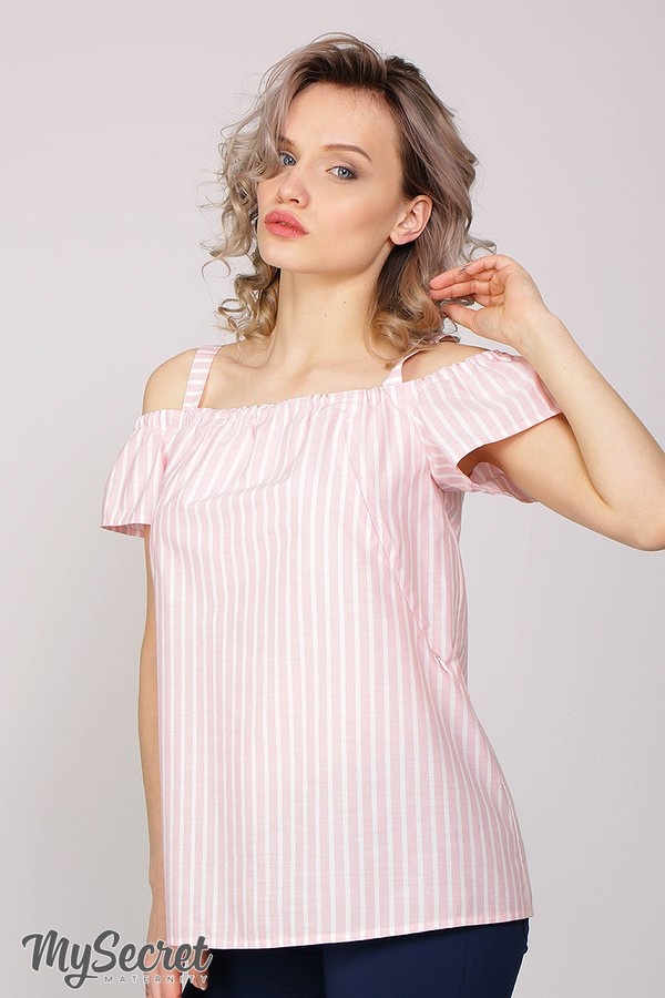 Блузы, рубашки Блузка для кормления из батиста LUCIA, полоска розовая с молочным, Юла Мама