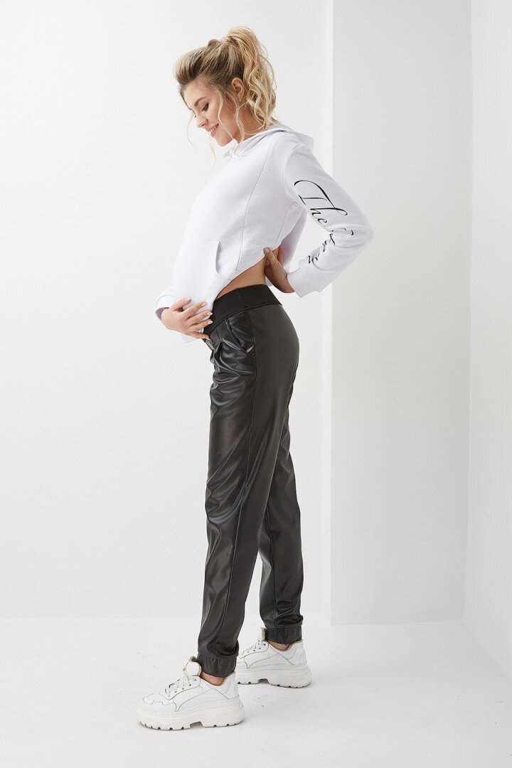 Штани Стильні штани з екошкіри для вагітних, чорні, ТМ Dianora