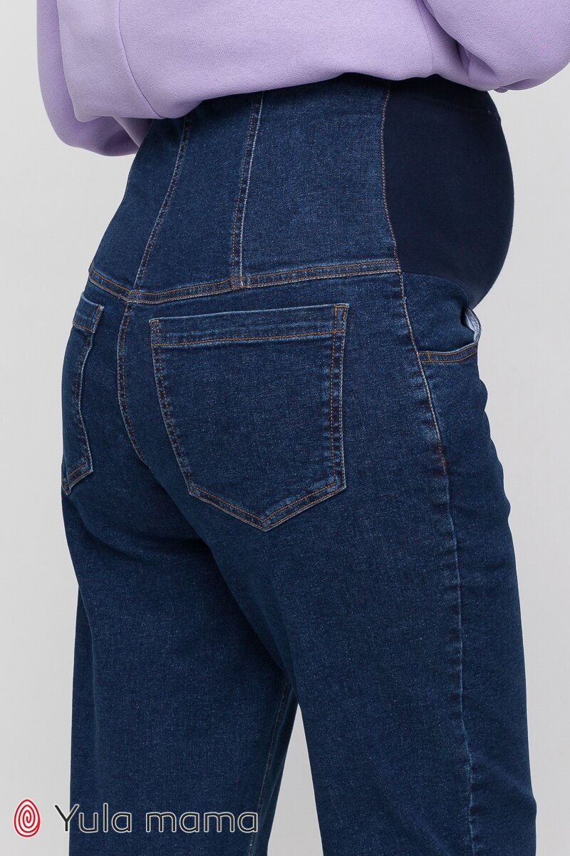 Джинси Джинси для вагітних Mom Jeans з високою спинкою FLORENCE, синій з потертостями, чорна варка, Юла Мама