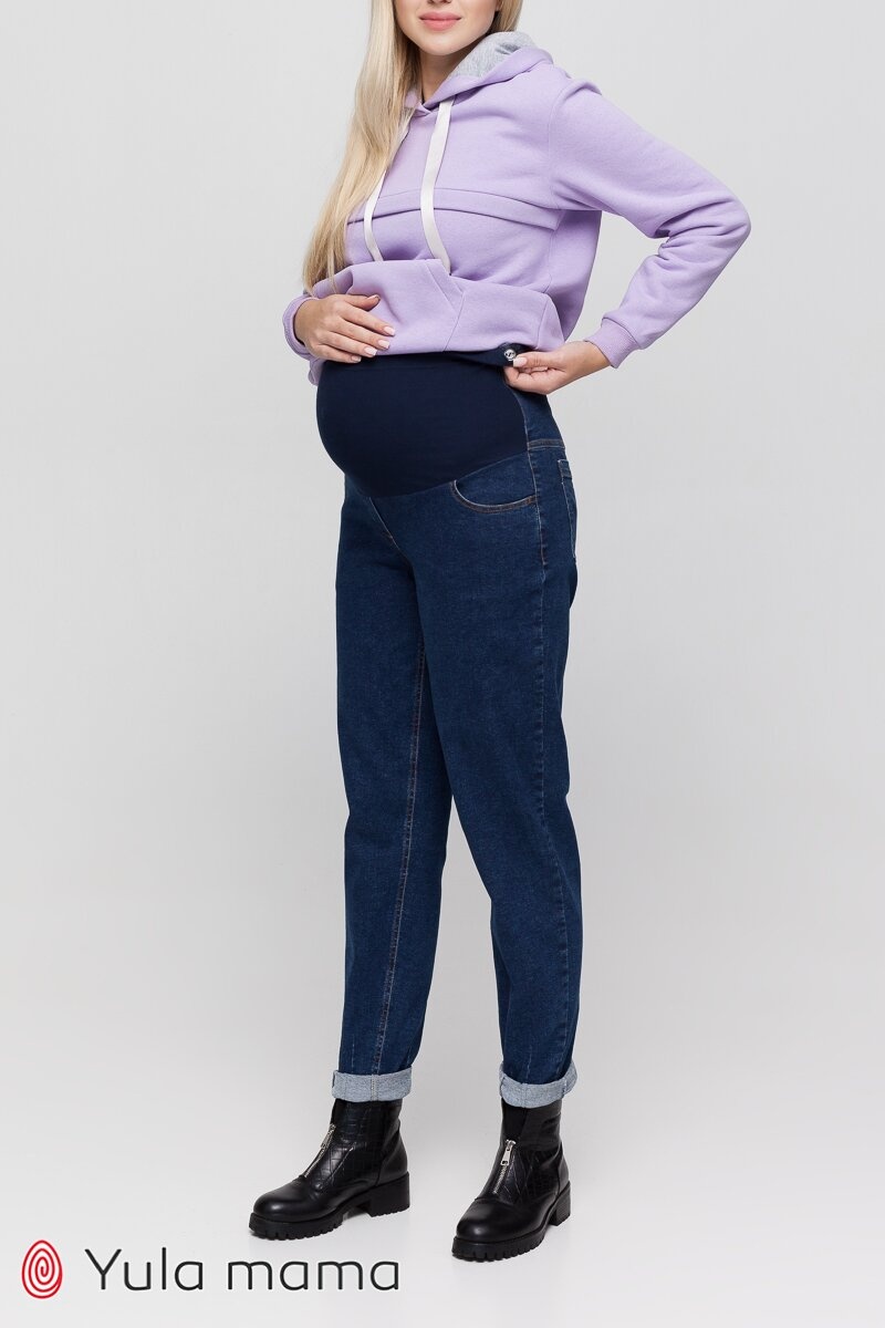 Джинсы Джинсы для беременных Mom Jeans с высокой спинкой FLORENCE, синий с потертостями, Юла Мама