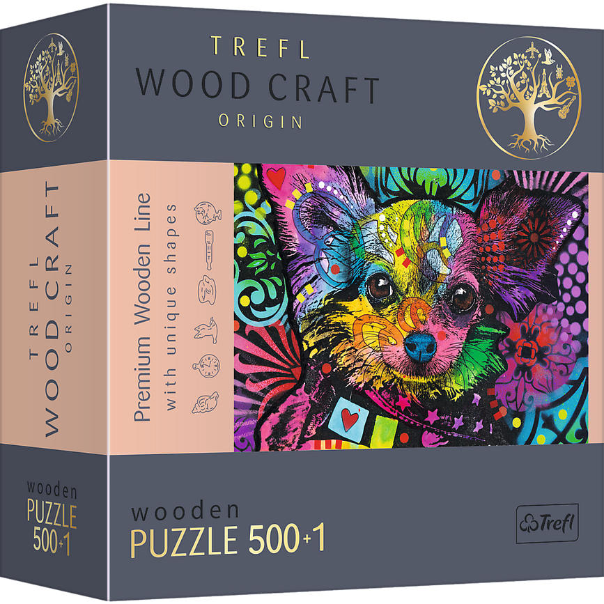 Пазли, мозаїка Пазли фігурні з дерева - (500 + 1 елм.) - "Кольорове щеня" , Trefl