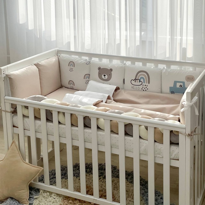 Постелька Комплект постельного белья для новорождённого Hello,Bear, цвет капучино, Маленькая Соня