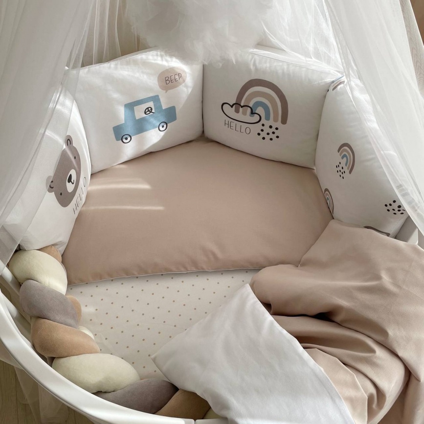 Постелька Комплект постельного белья для новорождённого Hello,Bear, цвет капучино, Маленькая Соня