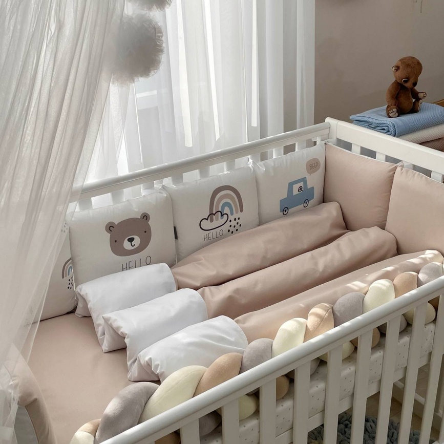 Постільна білизна Комплект постільної білизни для новонародженого Арт Дизайн Hello,Bear, капучино, Маленька Соня