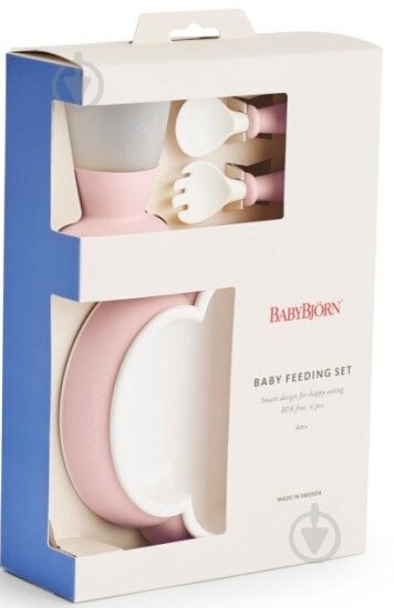 Посуд для дітей Дитячий набір для годування (ложка, виделка, чашка, тарілка) Baby Feeding Set, Powder Pink, рожевий, Baby Bjorn