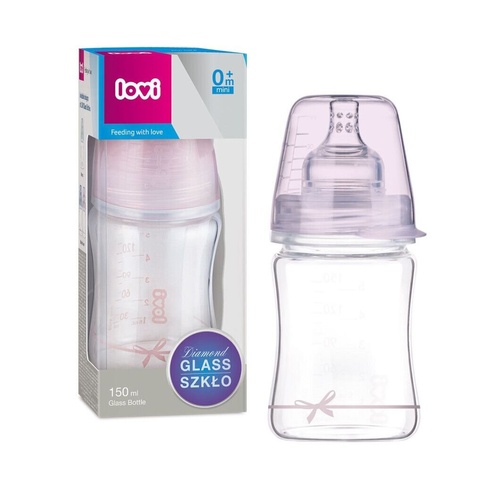 Пляшечки Пляшечка скляна Diamond Glass Baby Shower 0мес.+, 150 мл, рожевий, LOVI