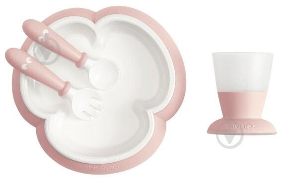 Посуда для детей Детский набор для кормления (ложка. вилка, чашка, тарелка) Baby Feeding Set, Powder, розовый, Baby Bjorn