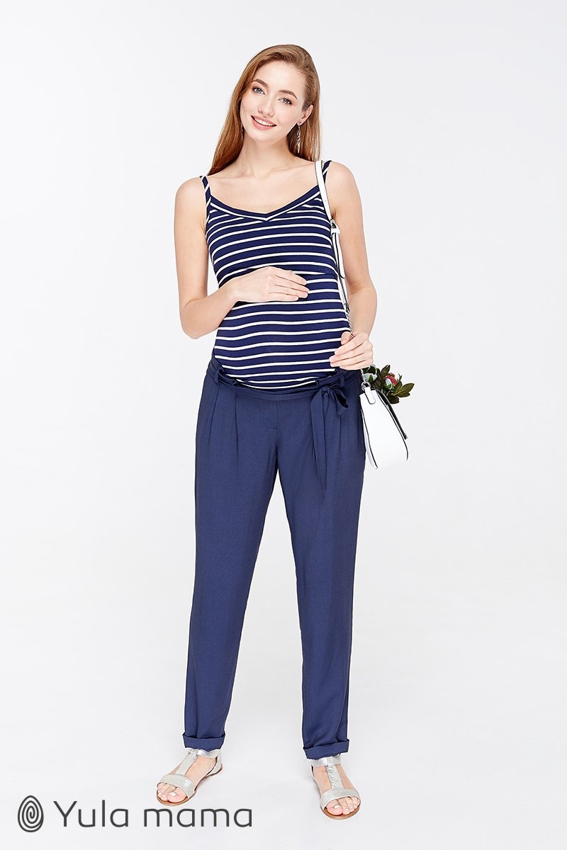 Брюки для вагітних та годуючих мам Свободные брюки со складками для беременных KACEY, темно-синий, ТМ Юла мама