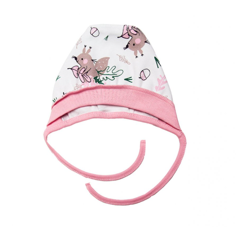 Чепчики, шапочки для новонародженних Чепчик для новонароджених Білочки, молочний з рожевим, Smil