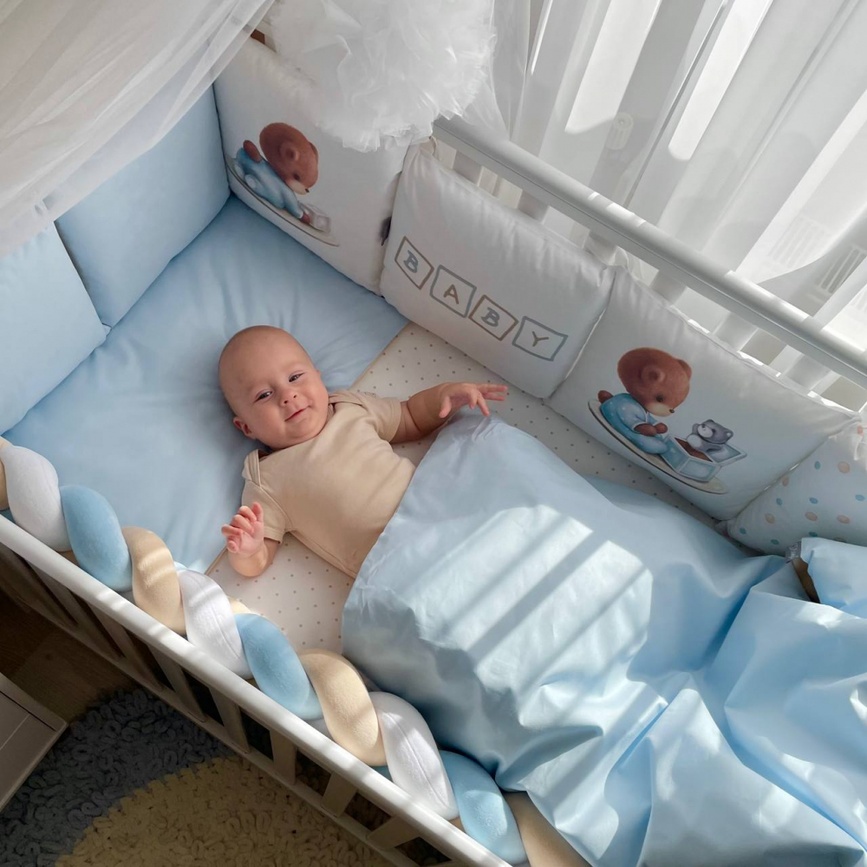 Постелька Комплект постельного белья для новорождённого Baby Teddy, цвет голубой, Маленькая Соня
