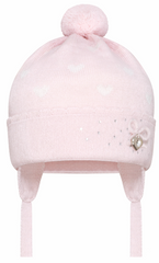 Зимняя шапка розовая с молочными сердечками, Barbaras