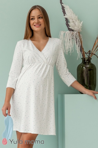 Ночнушки для кормления Ночная сорочка для беременных и кормящих Alisa голубые звезды на молочном фоне, Юла Мама