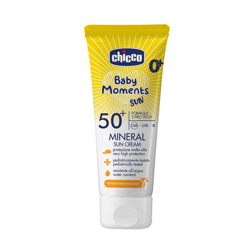 Солнцезащитная детская косметика Крем солнцезащитный минеральный Chicco Baby Moments SUN, SPF 50+, 75 мл, Chicco