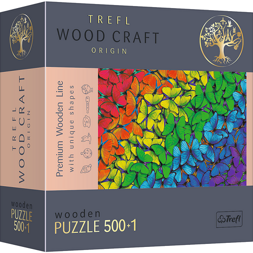Пазлы, мозаика Пазлы фигурные из дерева - (500+1 элм.) - "Цветные бабочки", Trefl