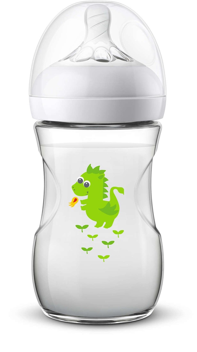Пляшечки Дитяча пляшечка для годування серії Natural з драконом, 1 міс +, 260 мл, SCF070/24, Avent