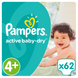 Подгузники Подгузники Active Baby-Dry Размер 4+ (Maxi+) 9-16 кг, 62 шт, Pampers Фото №1