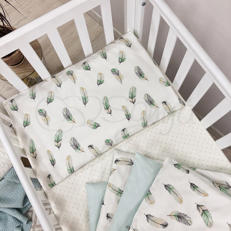 Постелька Сменный комплект постельного белья в кроватку Baby Mix Перо мята, 3 элемента, Маленькая Соня