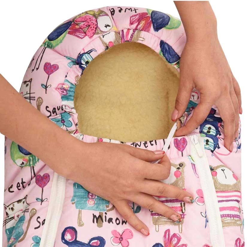 Конверт для новорожденных зимний с опушкой на овчине Baby XS на розовом фоне, ДоРечі
