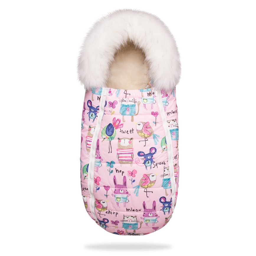 Конверт для новорожденных зимний с опушкой на овчине Baby XS на розовом фоне, ДоРечі