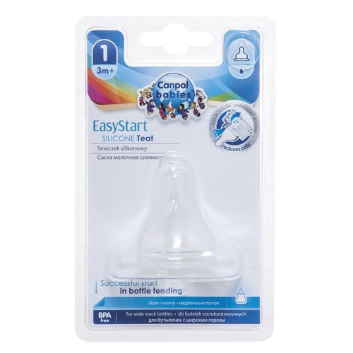 Соски Соска силиконовая для бутылочек с широким отверстием EasyStart медленный поток 3 мес+, 1 шт, Canpol babies