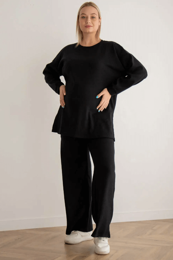 Штани Трикотажний костюм: джемпер та штани палаццо для вагітних, 4420153-4, чорний, To be