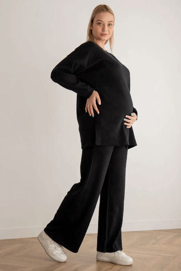 Штани Трикотажний костюм: джемпер та штани палаццо для вагітних, 4420153-4, чорний, To be
