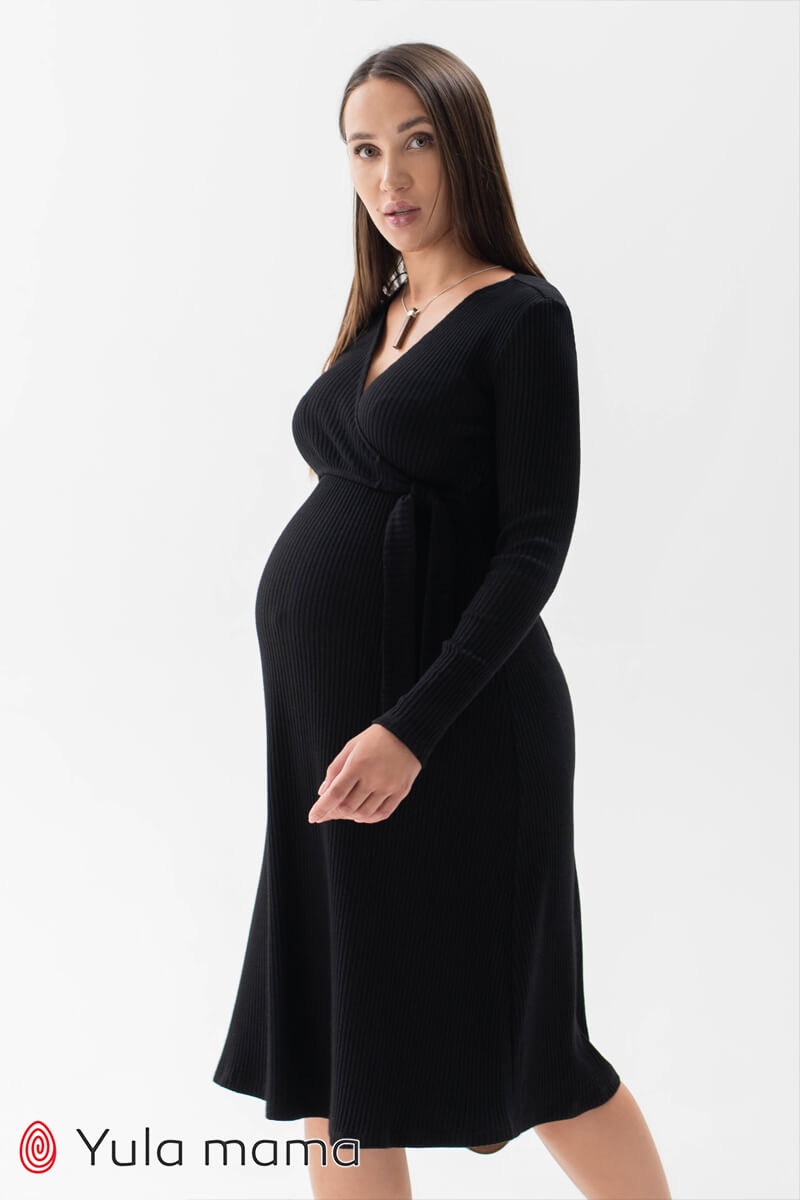 Сукня ангорова тепла для вагітних і годуючих мам PAMELA, рубчик,чорний, Юла мама, Чорний, S