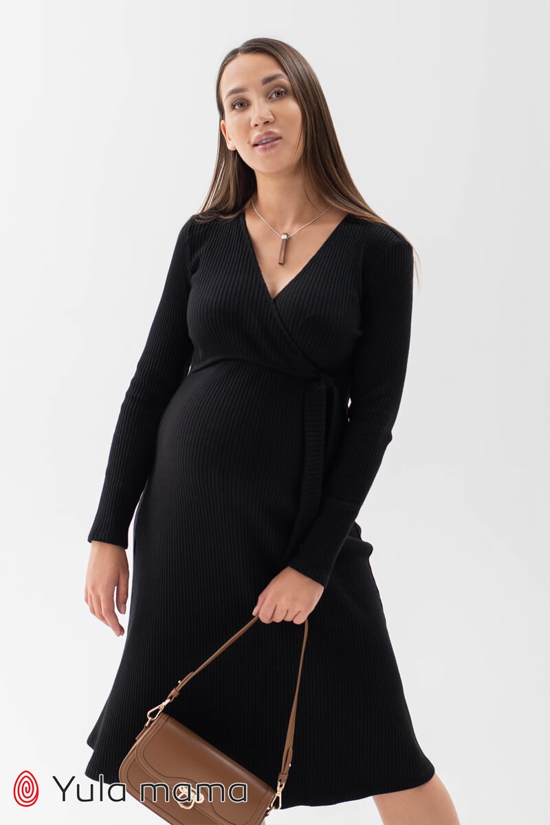 Платье ангоровое теплое, рубчик для беременных и кормящих мам PAMELA, черный, Юла мама, Черный, S