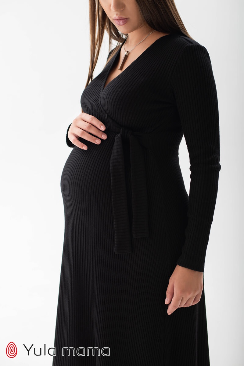 Платье ангоровое теплое, рубчик для беременных и кормящих мам PAMELA, черный, Юла мама, Черный, S