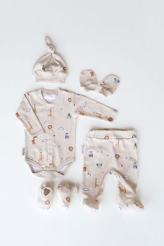 Боди с длинным рукавом Комплект для новорожденных Wind (боди, ползунки, шапочка, царапки, пинетки) сафари, MagBaby