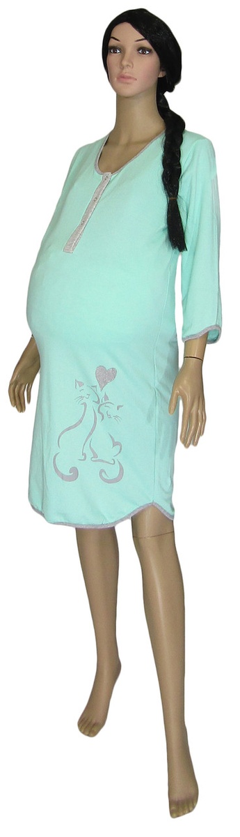 Ночнушки для кормления Ночная рубашка теплая для беременных и кормящих Cats Soft Mentol, Укртрикотаж