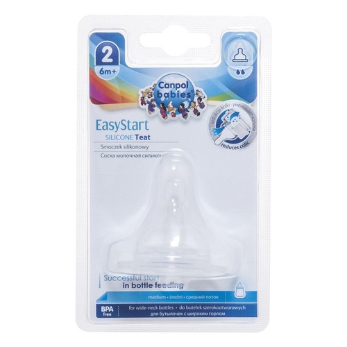 Соски Соска силиконовая для бутылочек с широким отверстием EasyStart средний поток 6 мес+, 1 шт, Canpol babies