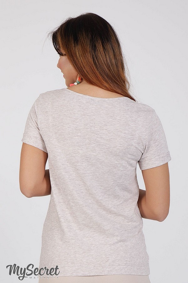 Минималистичная базовая футболка для беременных SOLO, бежевый меланж, Юла Мама