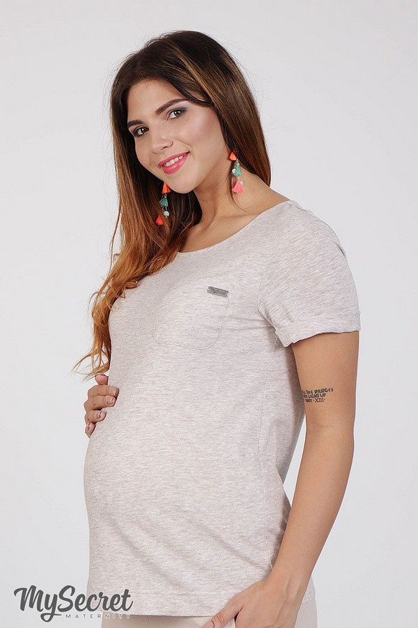 Минималистичная базовая футболка для беременных SOLO, бежевый меланж, Юла Мама
