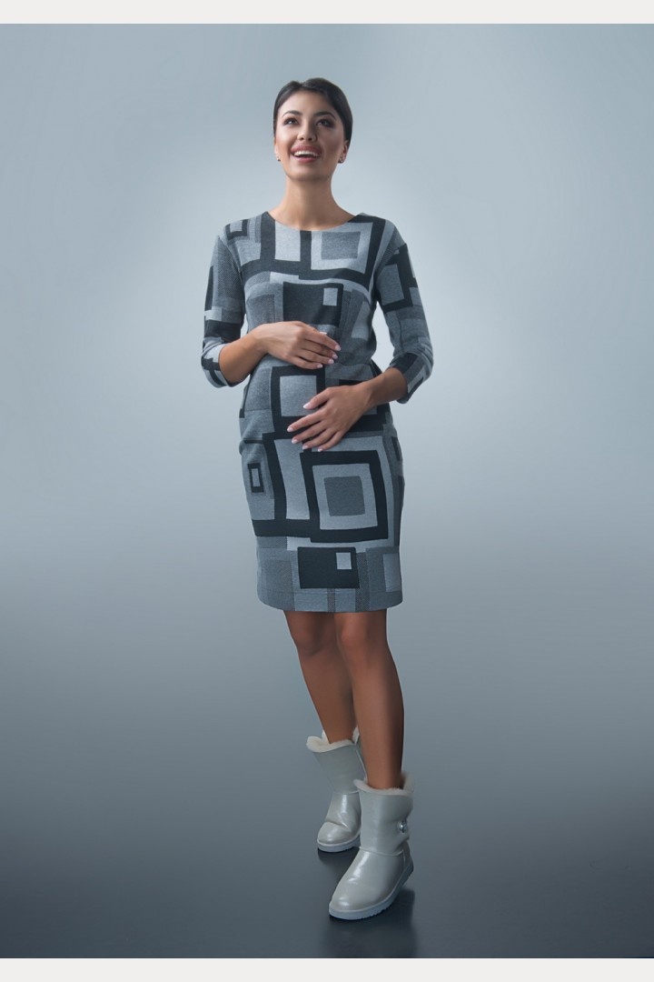 Платье для беременных, серый геометрический орнамент, ТМ Dianora