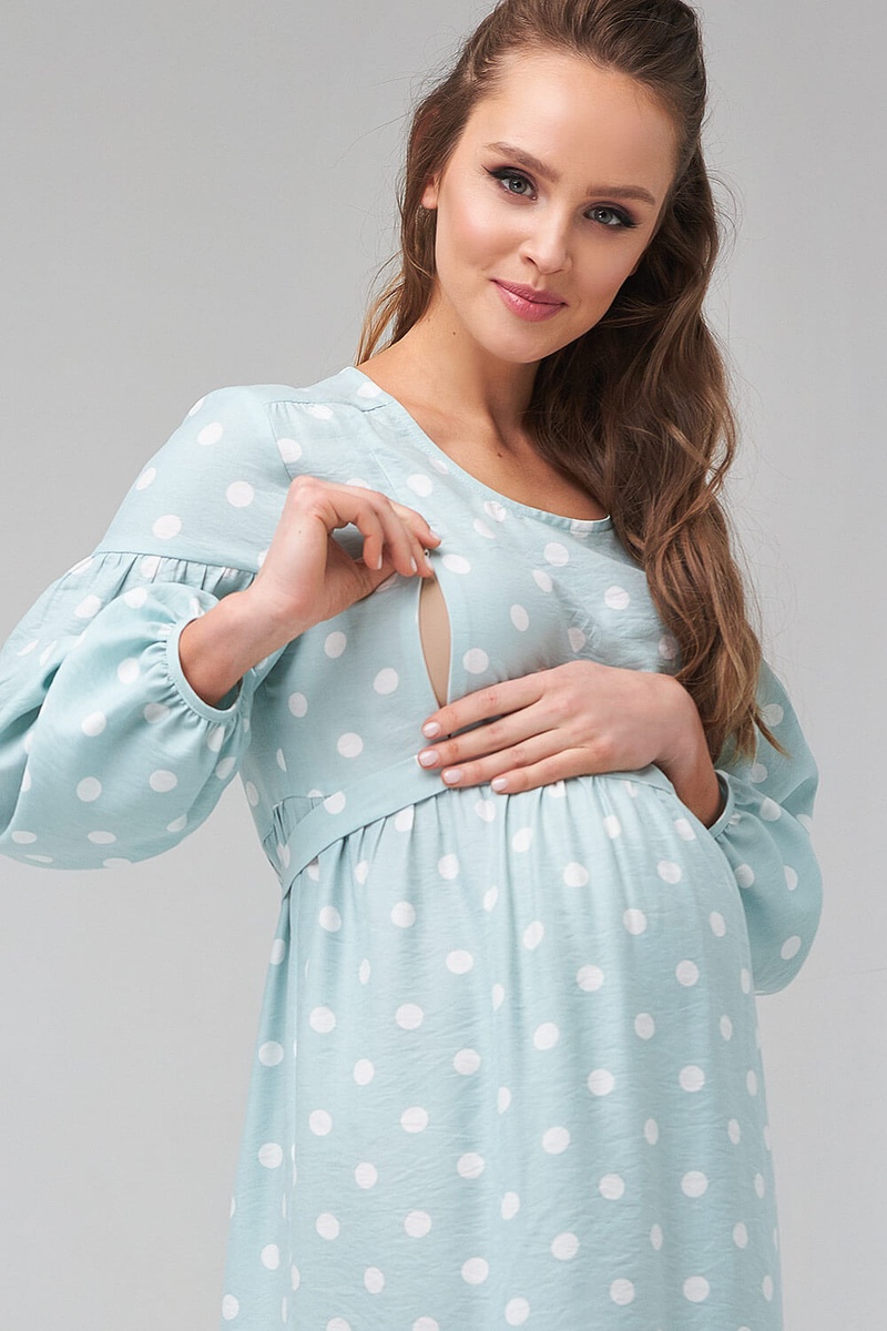 Платье для беременных и кормящих мам, мятное в горохи, ТМ Dianora, Мятный, S
