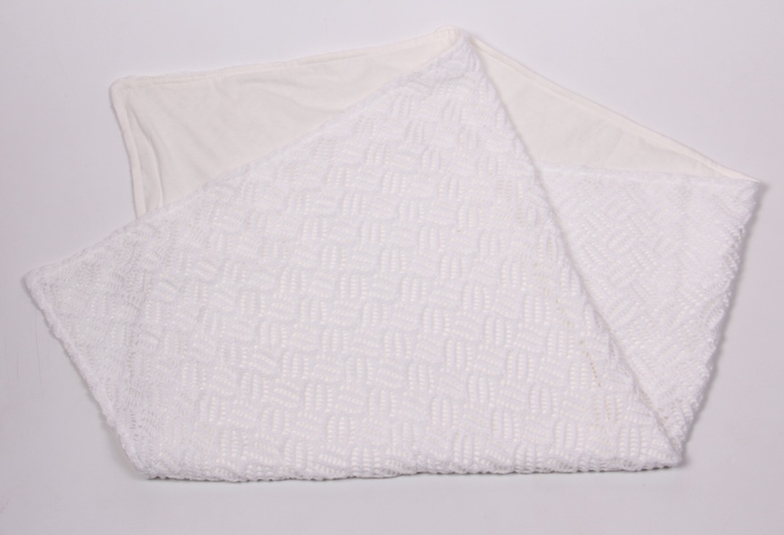Одеяла и пледы Ажурный вязанный плед на трикотаже, молочный, лето, MagBaby