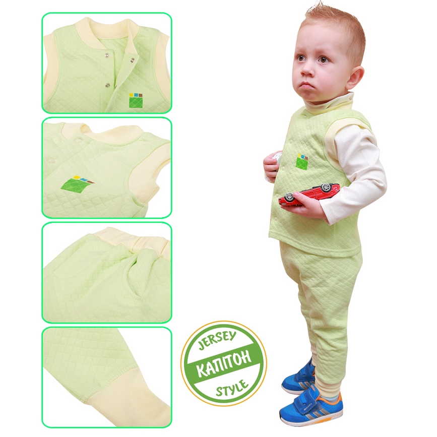 Спортивные костюмы Детский комплект 3в1 одежда ЭКО ПУПС Jersey Style капитон, (кофта, брюки, жилетка (салатовый)), ЭКО ПУПС