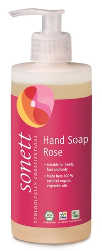 Мыло, гели Органическое жидкое мыло Роза для мытья рук и тела, 300мл, Sonett