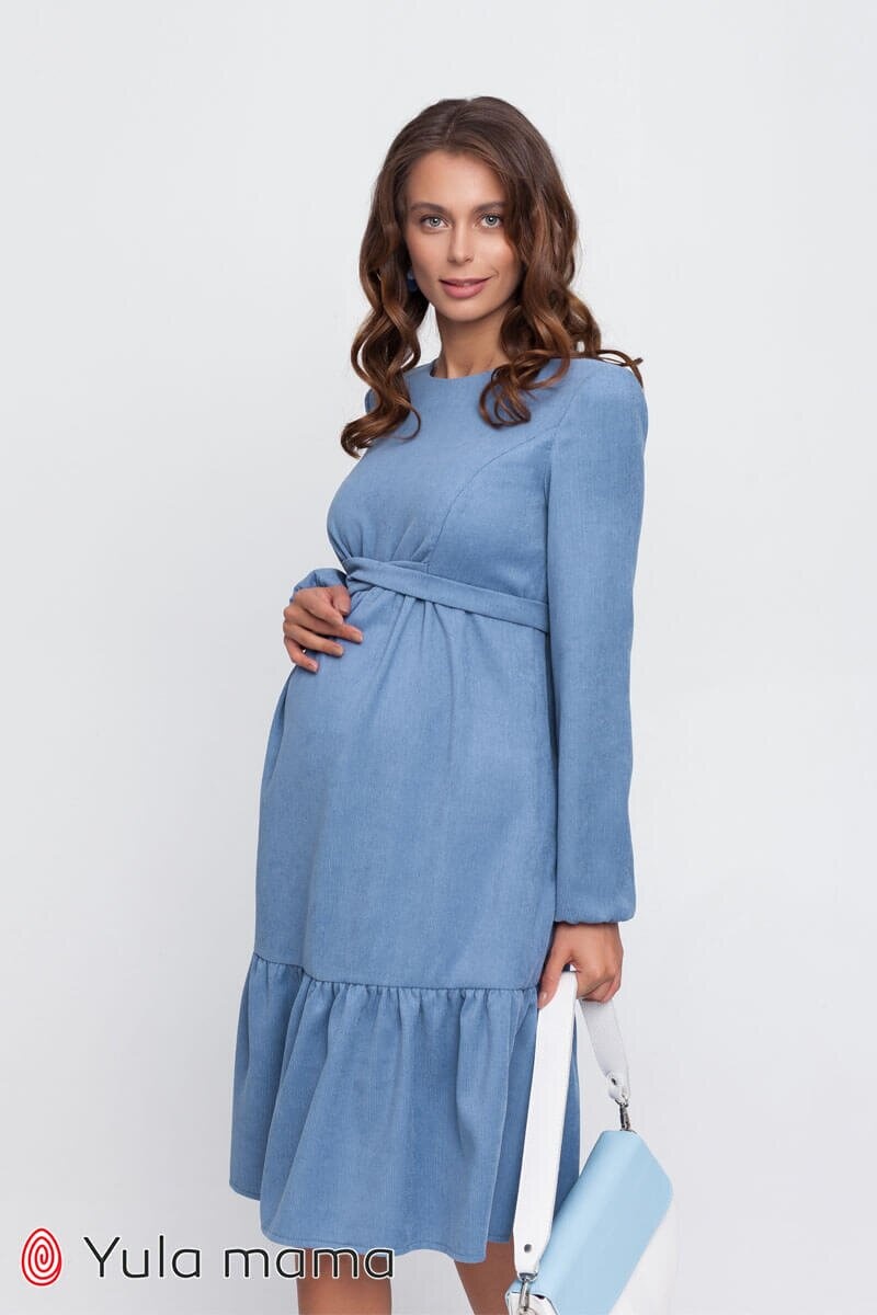 Сукня вельветова для вагітних і годуючих PHYLLIS, джинсово-блакитний, Юла мама, Блакитний, S