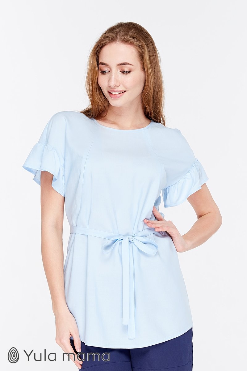 Блузи, сорочки Блузка для беременных и кормящих MARION, голубое шамбре, ТМ Юла мама
