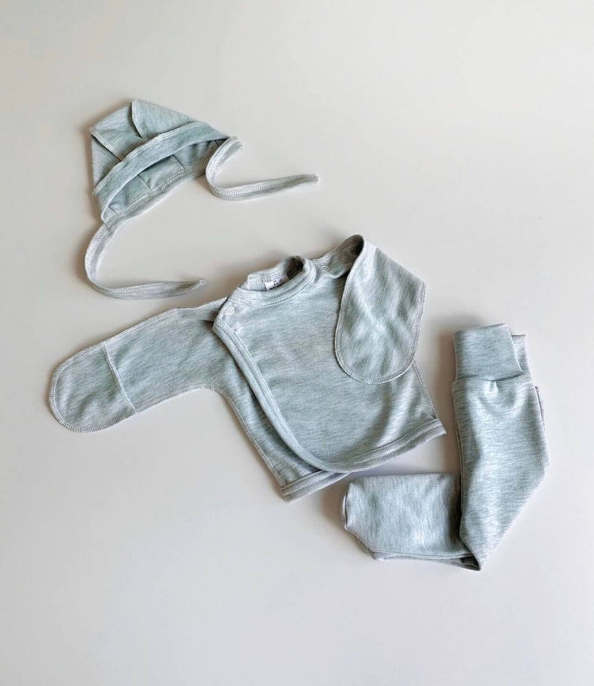Комплекти Набір для новонароджених Для малюка (повзунки, чепчик, льоля), інтерлок, блакитний меланж, Little Angel