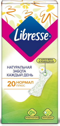 Гигиенические прокладки Гигиенические ежедневные прокладки Libresse Natural Care Pantyliners Normal 20 шт, Libresse