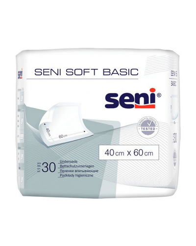 Одноразові пелюшки Гігієнічні одноразові пелюшки універсальні Soft Basic 40х60, 30 шт, Seni