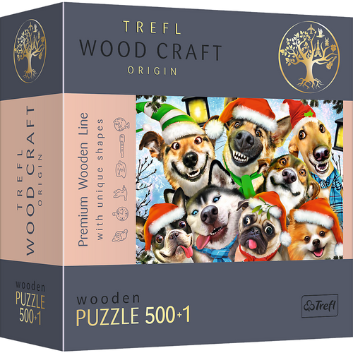 Пазлы, мозаика Пазлы фигурные из дерева - (500 + 1 элм.) - "Рождественские собачки" , Trefl