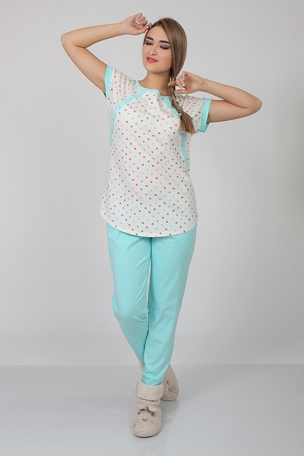 Пижамы, домашние костюмы Пижама для беременных Relax, разноцветные горошки ментол, Юла Мама