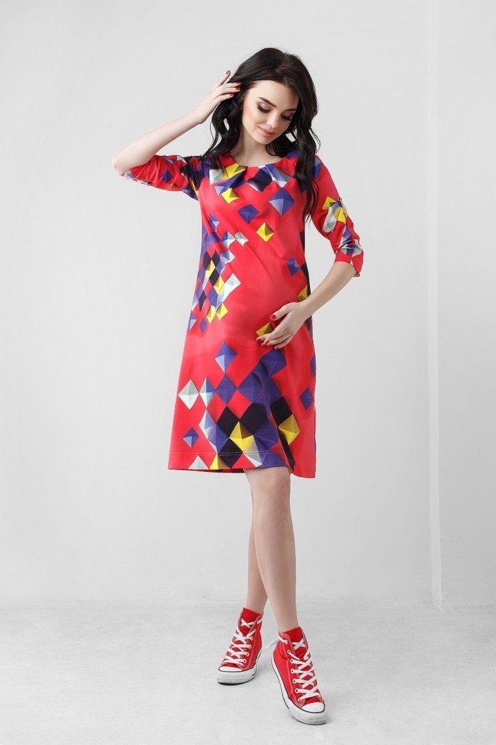 Платье для беременных красное с принтом, ТМ Dianora