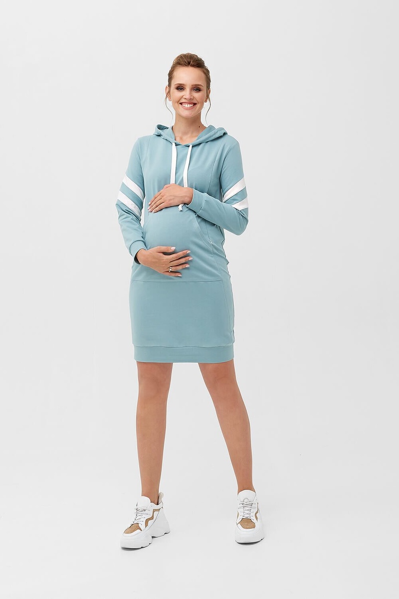 Платье худи для беременных и кормящих мам с капюшоном, ТМ Dianora, Мятный, S